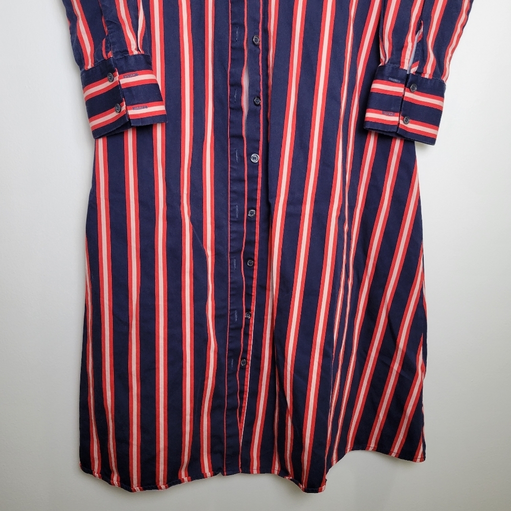 Boden Navy and Coral Stripe Midi Shirt Dress - Picture 4 of 9
